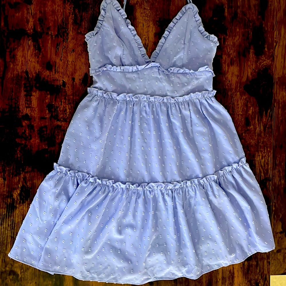Blue Babydoll Dress Size Medium - Ruffle Detail - Adjustable Crisscross Straps